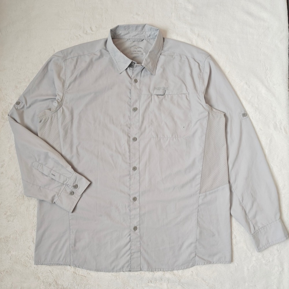 Pacific Trail Men XL Gray Long Sleeve Hiking Shirt Ventilated Roll Tab Button Up
